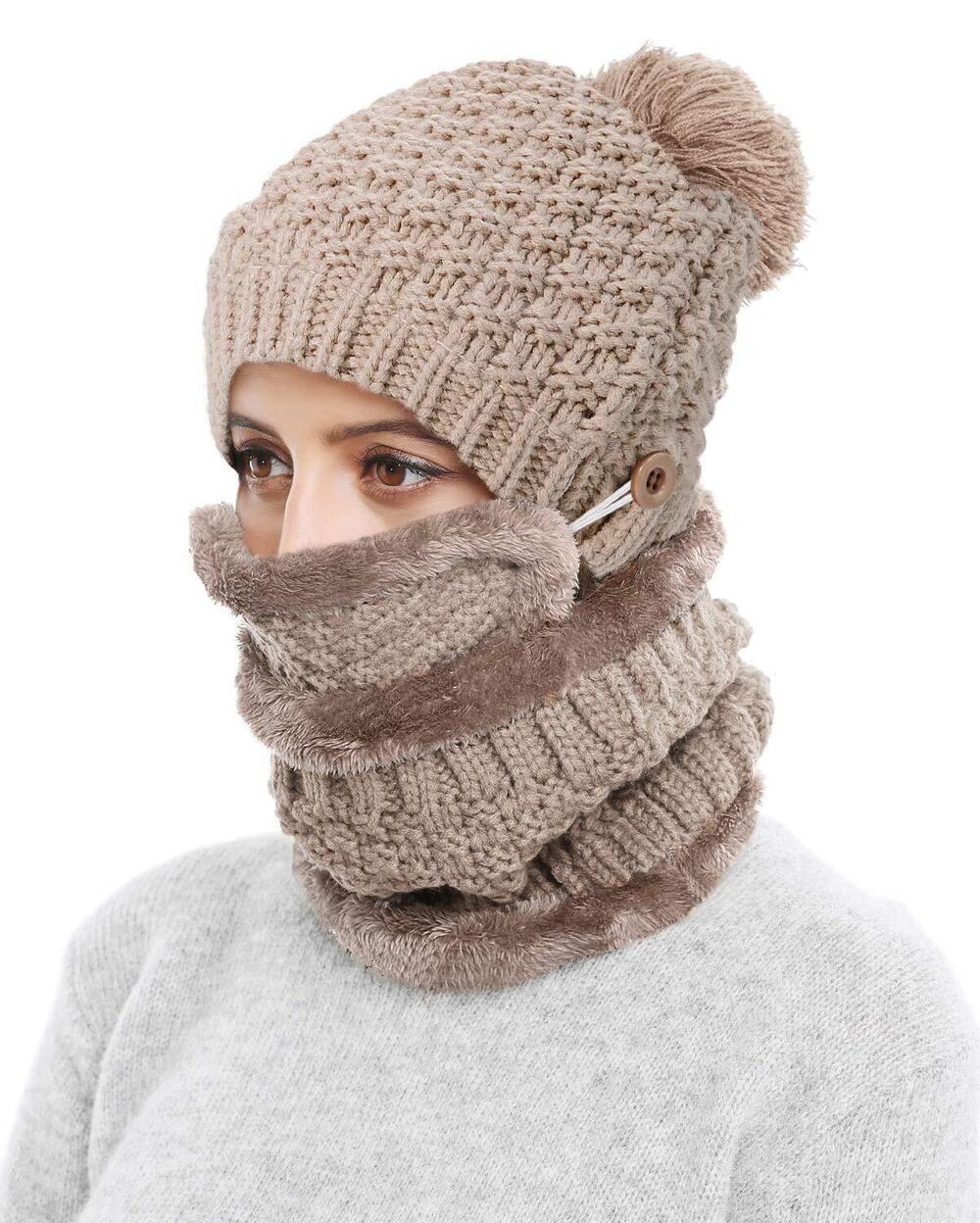 7509 Winter Beanie Hat Scarf and Mask Set 3 Pieces Thick Warm Slouchy Knit
